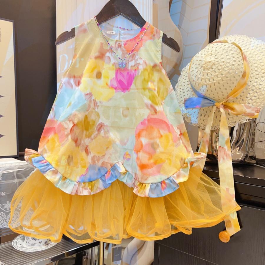 Oil Painting Sleeveless Dress + Hat