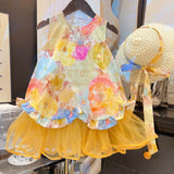 Oil Painting Sleeveless Dress + Hat