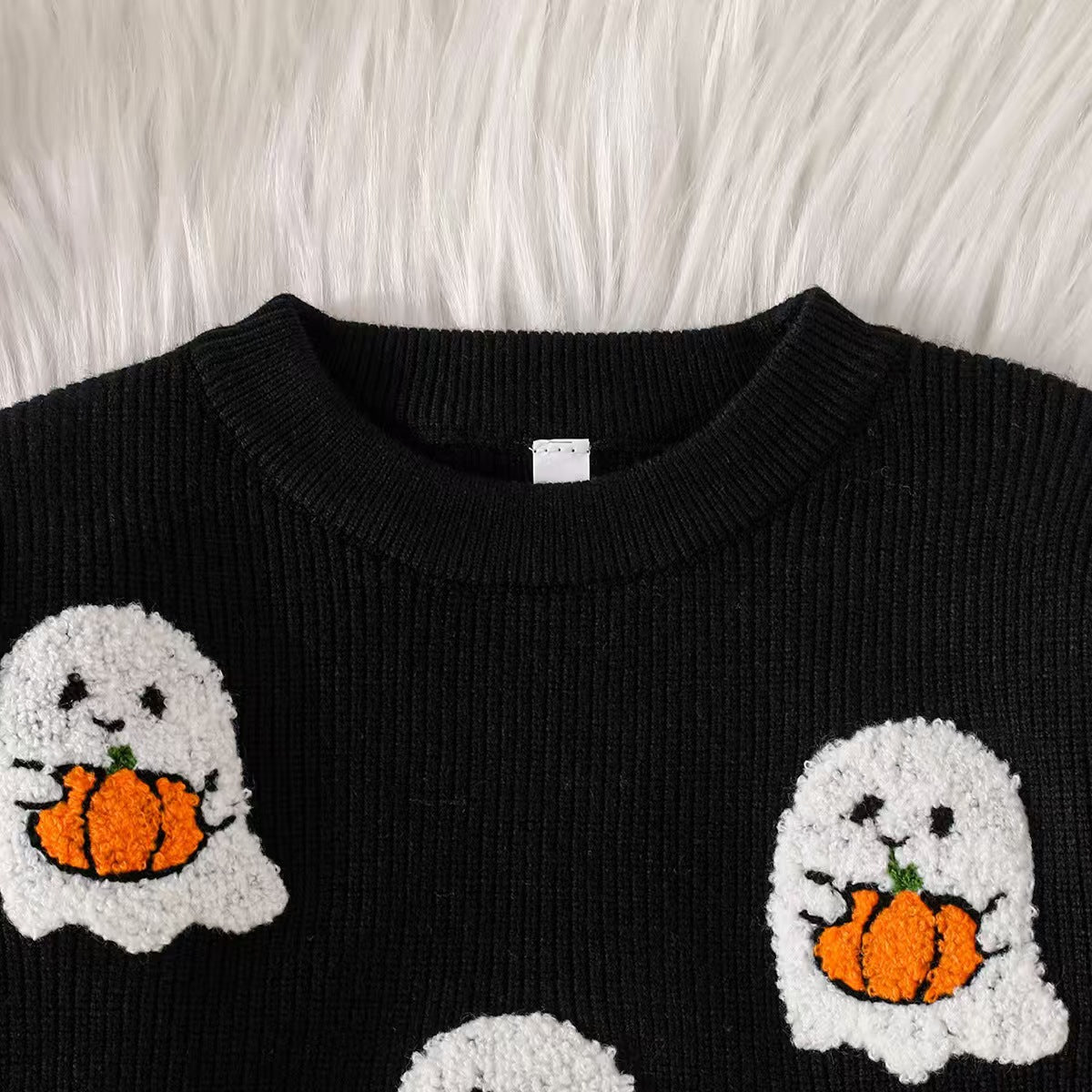 Halloween Three-Dimensional Embroidery Ghost Pumpkin Sweater