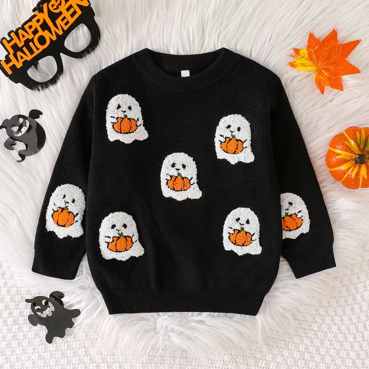 Halloween Three-Dimensional Embroidery Ghost Pumpkin Sweater