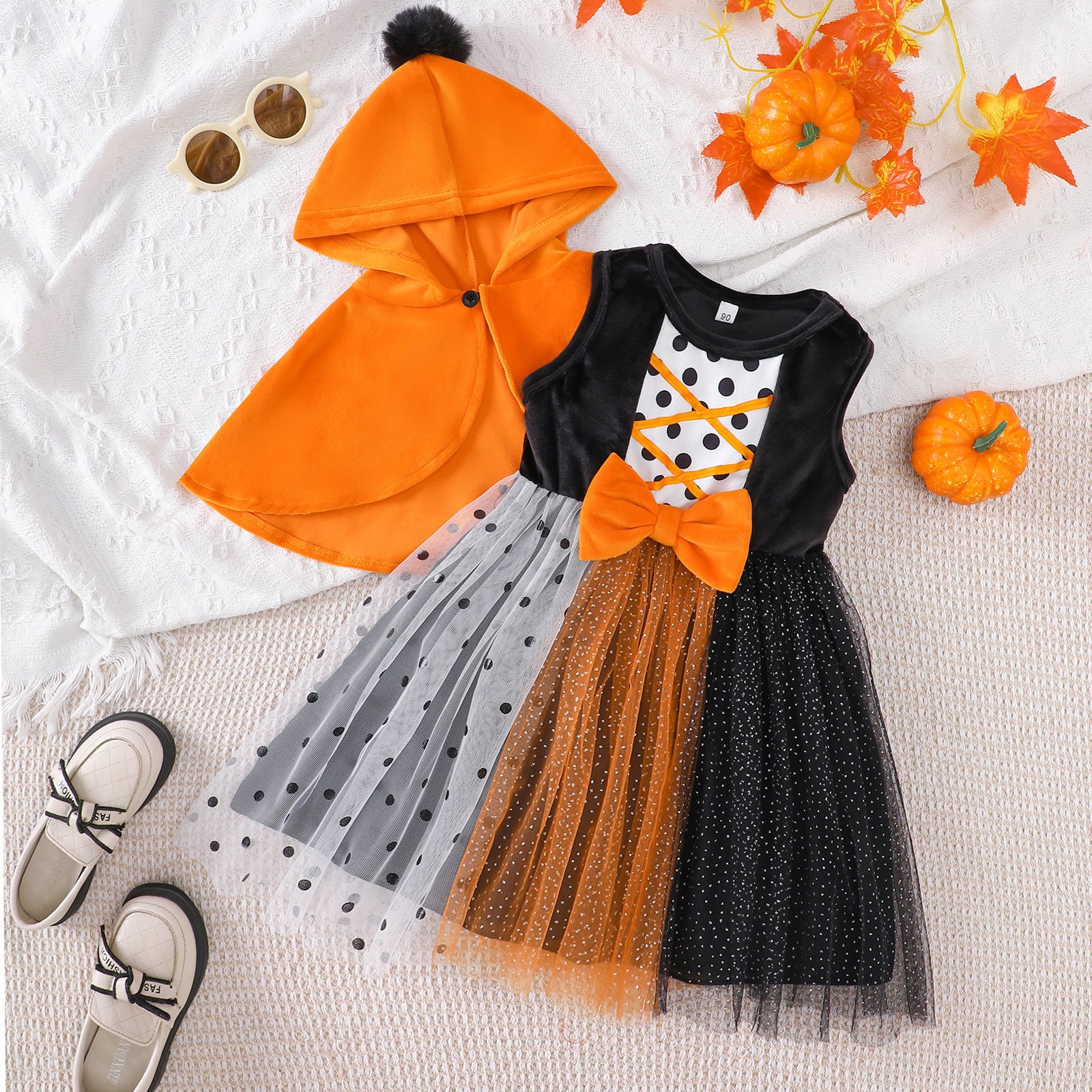 Halloween Mesh Skirt Cloak Two-Piece Set