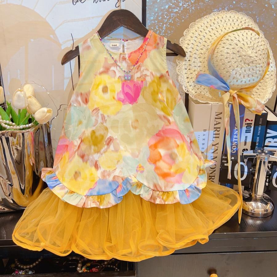 Oil Painting Sleeveless Dress + Hat