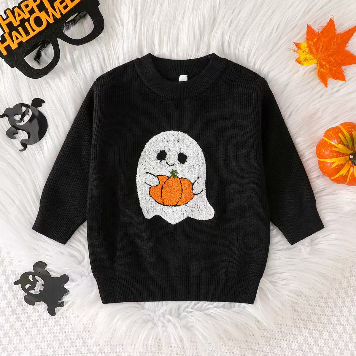 Halloween Three-Dimensional Embroidery Ghost Pumpkin Sweater