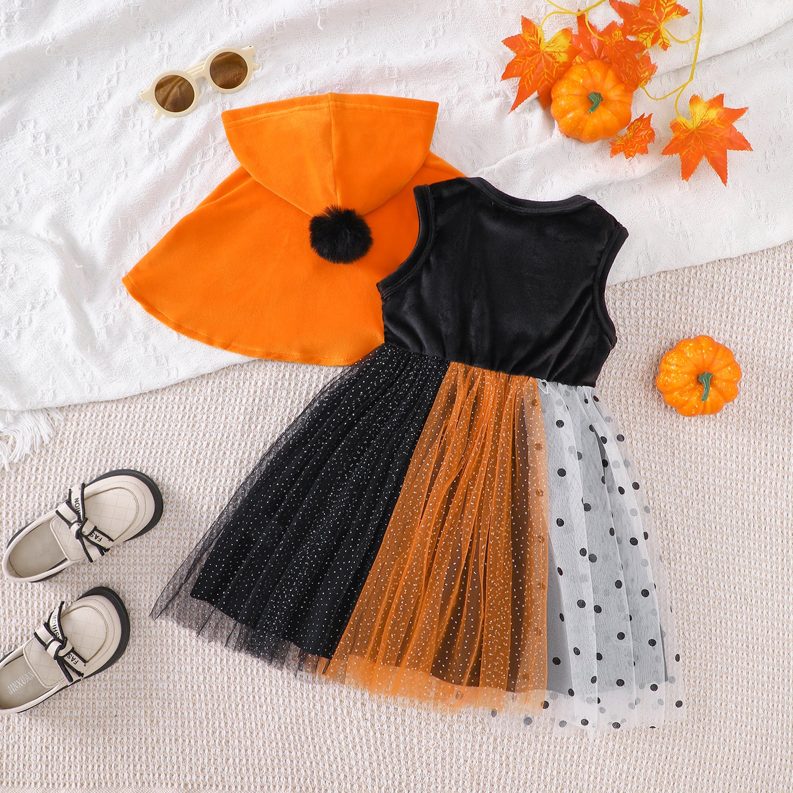 Halloween Mesh Skirt Cloak Two-Piece Set