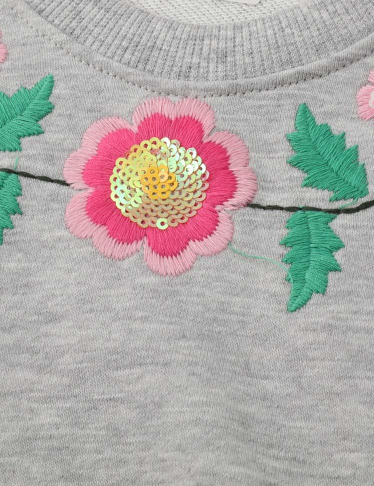 Toddler Flower Embroidered Crew Neck Pull Over Sweatshirt - CCMOM