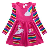 Unicorn Flowers Appliqu¨¦ Rainbow Long Sleeve Dress