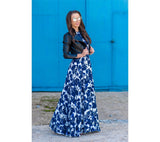 Sleeveless Blue and White Porcelain Printed Long High Waist Mother-Child Dress