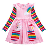 Unicorn Flowers Appliqu¨¦ Rainbow Long Sleeve Dress