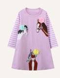 Animal Embroidered Patch Long Sleeve Dress