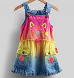 Lucky sale-Macaroon gradient color children's cat denim overalls skirt