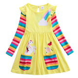 Unicorn Flowers Appliqu¨¦ Rainbow Long Sleeve Dress