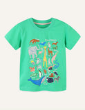 Cartoon Animal Print round Neck Short Sleeve Top