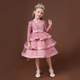 Princess dress multi-layer lace bow embroidery party evening gown