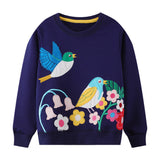 Bird Flower Appliqu¨¦ round Neck Sweater
