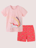2Pcs Toddler Girl Unicorn Applique Short-sleeve Tee & Rainbow Print Shorts Set - CCMOM