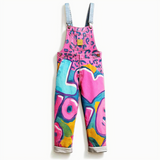Lucky Sale-Children's rose red leopard LOVE graffiti overalls