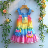 Macaroon Dream Kitten Candy Little Girl Denim Suspender Dress
