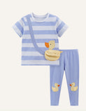 Striped Cartoon Girls' Short-Sleeved Suit