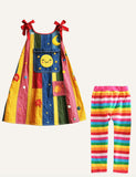 Lucky Sale-Colorful striped smiley face overalls skirt