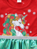 Christmas Unicorn Printed Snowflake Dress
