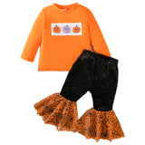 Halloween Ghost Pumpkin Embroidery Bell-Bottom Pants Suit