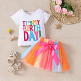 Letter Short Sleeve Top Skirt Suit