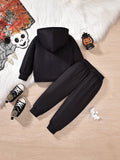 Halloween Bones Luminous Long Sleeve Hooded Top and Trousers Two-Piece Set