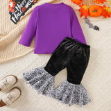 Halloween Ghost Pumpkin Embroidery Bell-Bottom Pants Suit