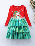 Christmas Unicorn Printed Snowflake Dress