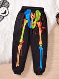Halloween Bones Luminous Long Sleeve Hooded Top and Trousers Two-Piece Set