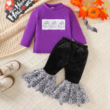 Halloween Ghost Pumpkin Embroidery Bell-Bottom Pants Suit