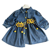 Girl Sunflower Denim Coat Dress