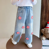Three-Dimensional Flower Wide-Leg Jeans