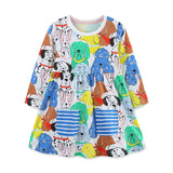 Princess dress cartoon round neck pocket long sleeve children's dress