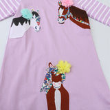 Animal Embroidered Patch Long Sleeve Dress