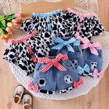 Cow Color Matching Top + Bow Ripped Jeans