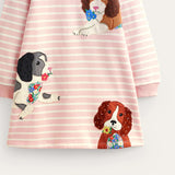 Animal Embroidered Patch Long Sleeve Dress