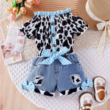 Cow Color Matching Top + Bow Ripped Jeans