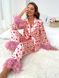 Girls' Valentine's Day Sweet Loving Heart Printed Pajamas Suit