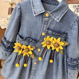 Girl Sunflower Denim Coat Dress