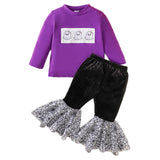 Halloween Ghost Pumpkin Embroidery Bell-Bottom Pants Suit
