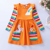 Unicorn Flowers Appliqu¨¦ Rainbow Long Sleeve Dress