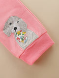 Puppy Embroidered Sweatshirt Suit