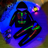 Halloween Bones Luminous Long Sleeve Hooded Top and Trousers Two-Piece Set