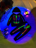 Halloween Bones Luminous Long Sleeve Hooded Top and Trousers Two-Piece Set