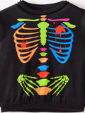 Halloween Bones Luminous Long Sleeve Hooded Top and Trousers Two-Piece Set