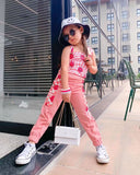 Printed Top Sling Contrast Color Trousers Suit