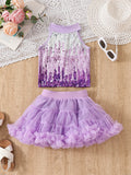 Purple Sleeveless Top + Tutu Skirt Suit