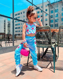 Printed Top Sling Contrast Color Trousers Suit