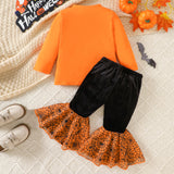 Halloween Ghost Pumpkin Embroidery Bell-Bottom Pants Suit